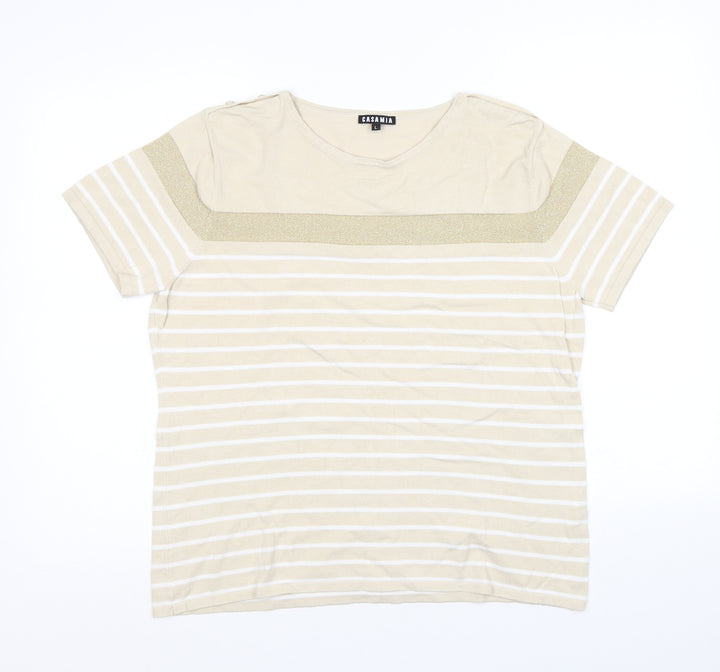 CASAMIA Womens Beige Round Neck Striped Viscose Pullover Jumper Size L