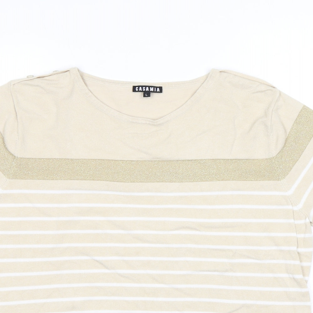 CASAMIA Womens Beige Round Neck Striped Viscose Pullover Jumper Size L