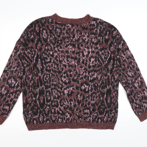 Topshop Womens Purple Mock Neck Animal Print Acrylic Pullover Jumper Size 10 - Leopard pattern