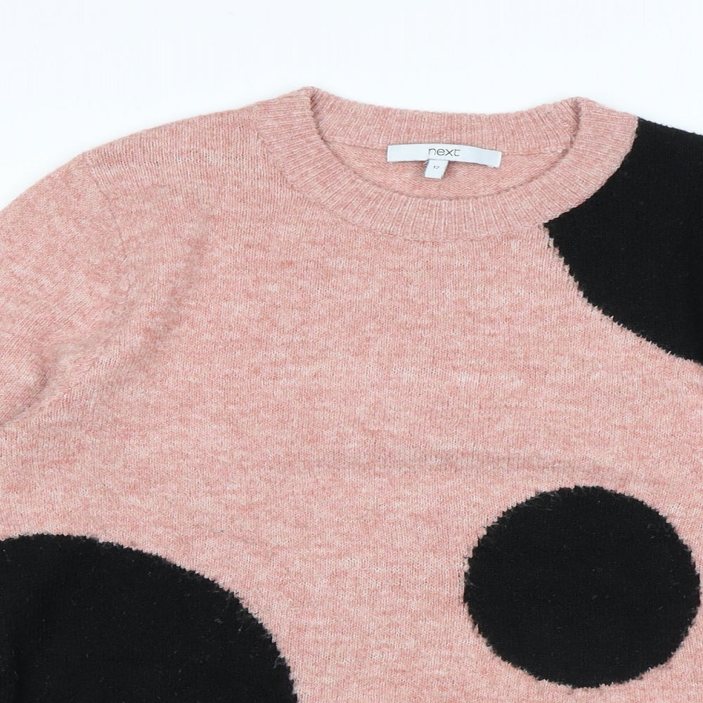 NEXT Womens Pink Round Neck Polka Dot Polyester Pullover Jumper Size 12