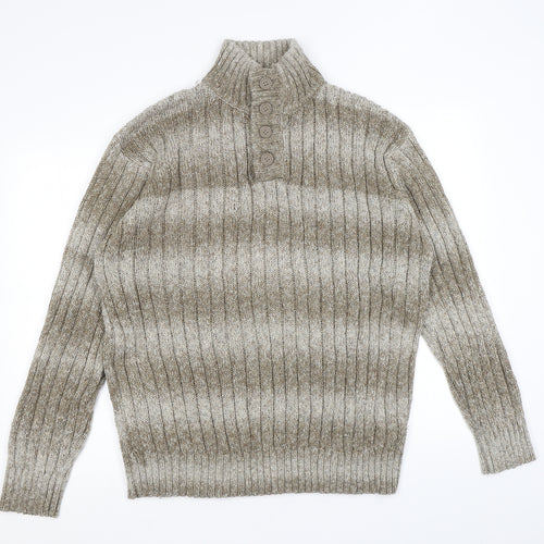 Marks and Spencer Womens Brown Mock Neck Acrylic Henley Jumper Size L