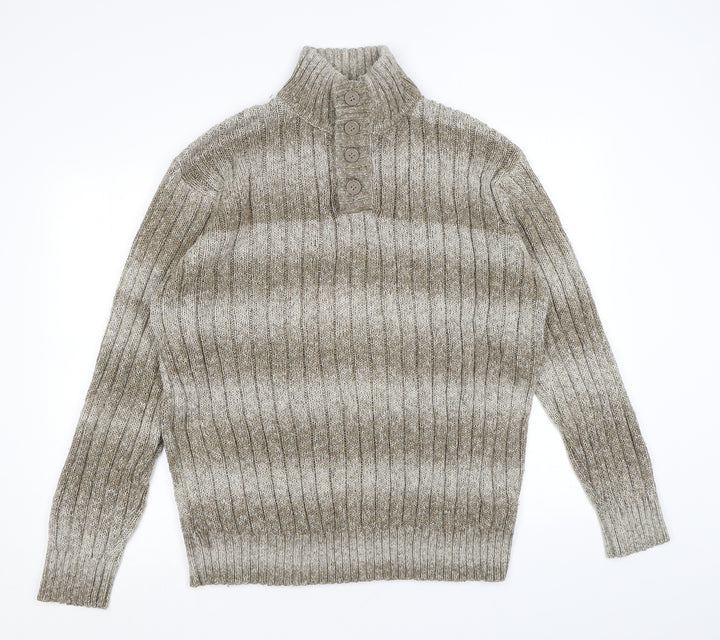 Marks and Spencer Womens Brown Mock Neck Acrylic Henley Jumper Size L
