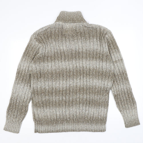 Marks and Spencer Womens Brown Mock Neck Acrylic Henley Jumper Size L