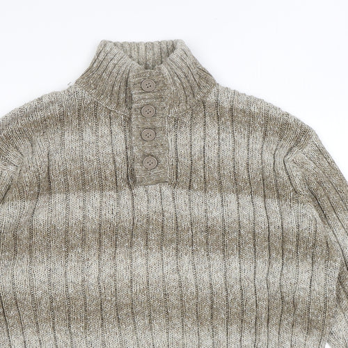 Marks and Spencer Womens Brown Mock Neck Acrylic Henley Jumper Size L