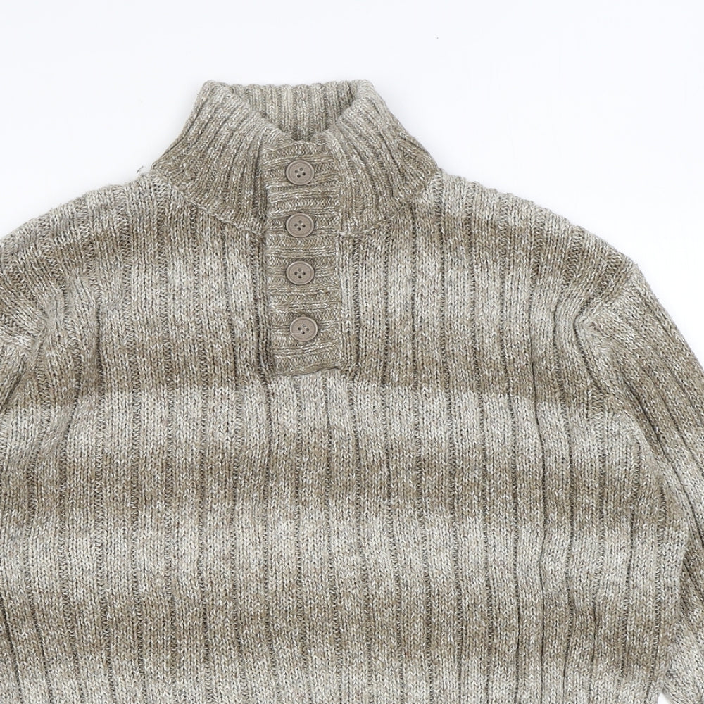 Marks and Spencer Womens Brown Mock Neck Acrylic Henley Jumper Size L