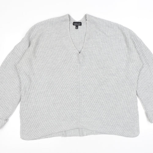 Topshop Womens Grey V-Neck Acrylic Pullover Jumper Size 14