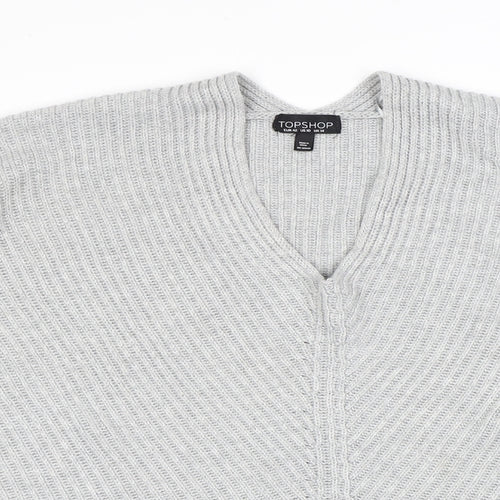 Topshop Womens Grey V-Neck Acrylic Pullover Jumper Size 14