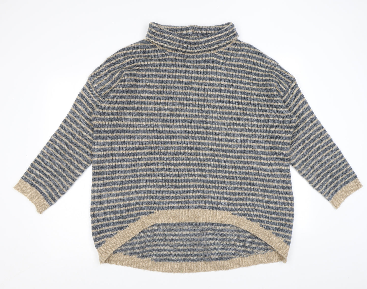 Apricot Womens Blue Roll Neck Striped Acrylic Pullover Jumper Size 16