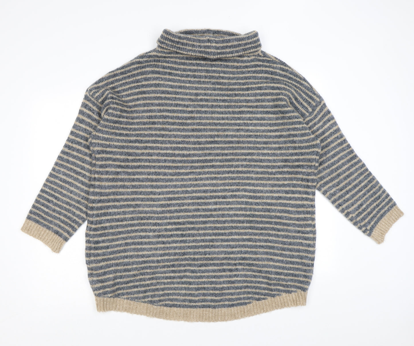 Apricot Womens Blue Roll Neck Striped Acrylic Pullover Jumper Size 16