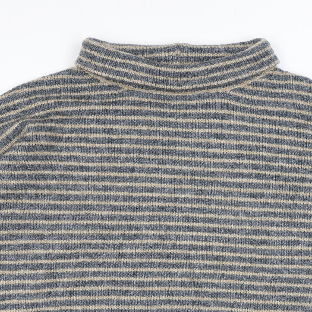 Apricot Womens Blue Roll Neck Striped Acrylic Pullover Jumper Size 16