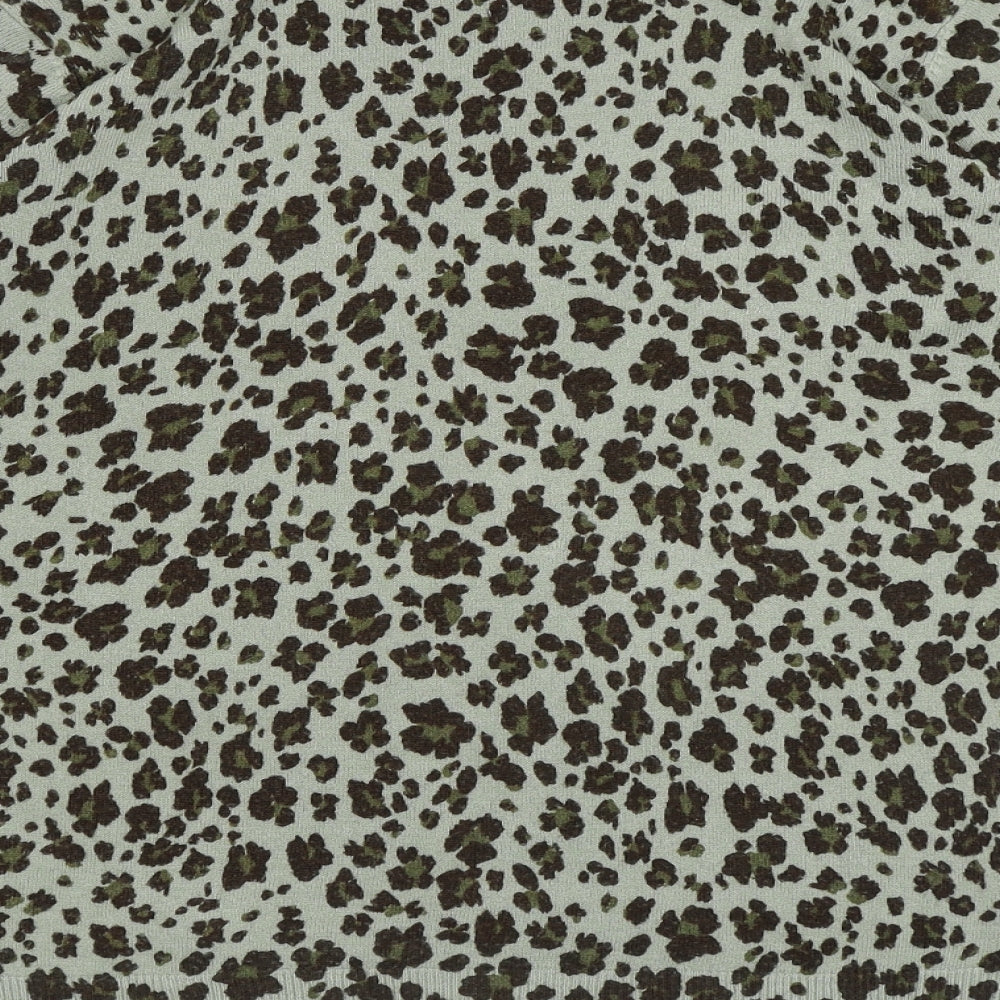 Marks and Spencer Womens Green Round Neck Animal Print Acrylic Pullover Jumper Size 12 - Leopard pattern