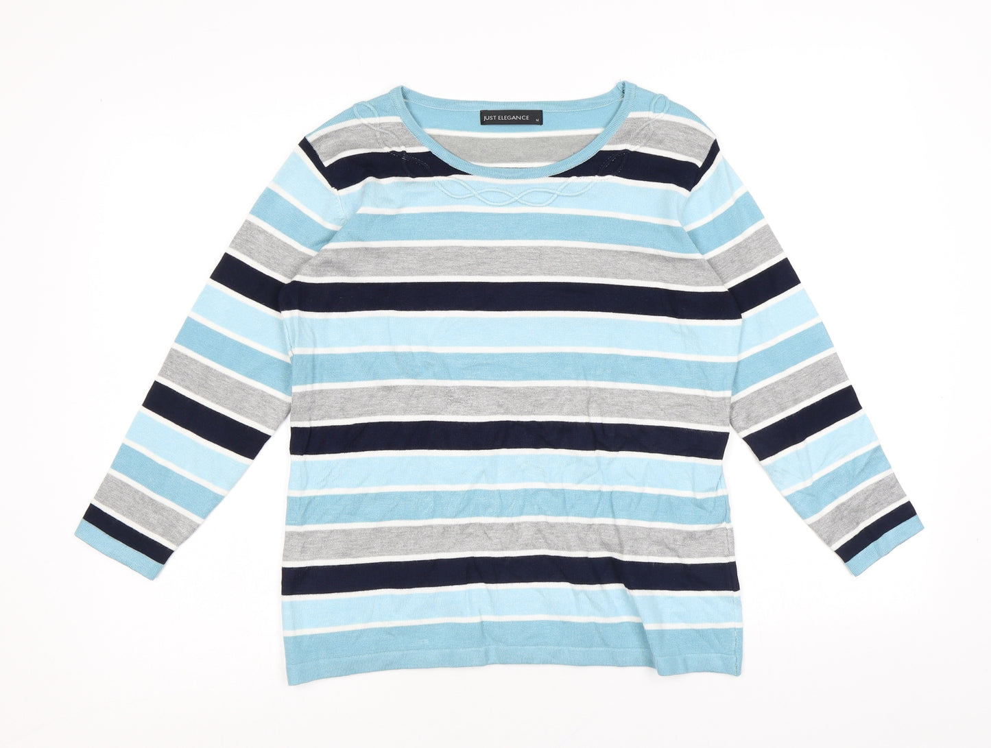 Just Elegance Womens Blue Round Neck Striped Acrylic Pullover Jumper Size M