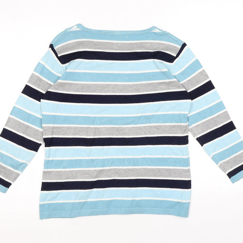 Just Elegance Womens Blue Round Neck Striped Acrylic Pullover Jumper Size M