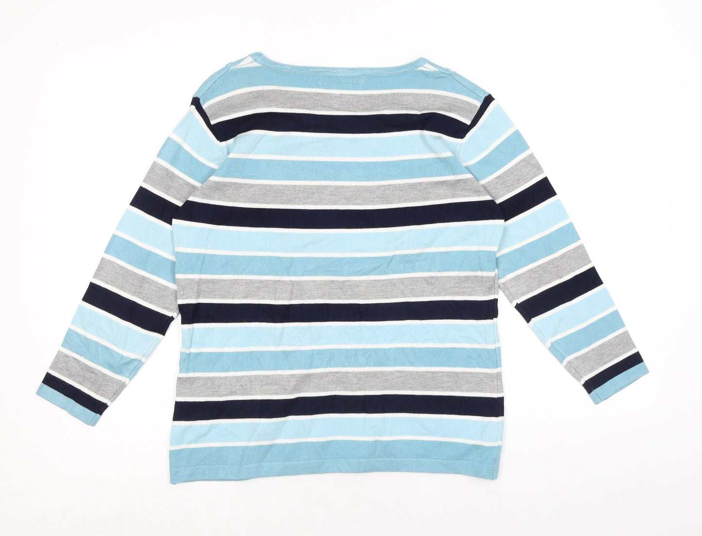 Just Elegance Womens Blue Round Neck Striped Acrylic Pullover Jumper Size M