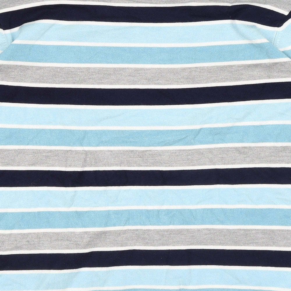 Just Elegance Womens Blue Round Neck Striped Acrylic Pullover Jumper Size M