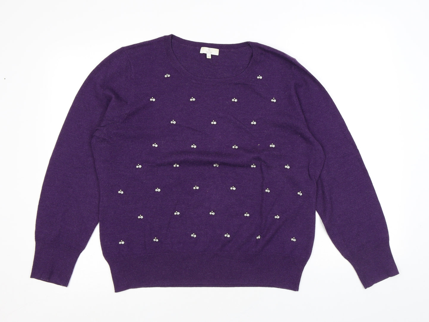 CC Womens Purple Round Neck Cotton Pullover Jumper Size XL