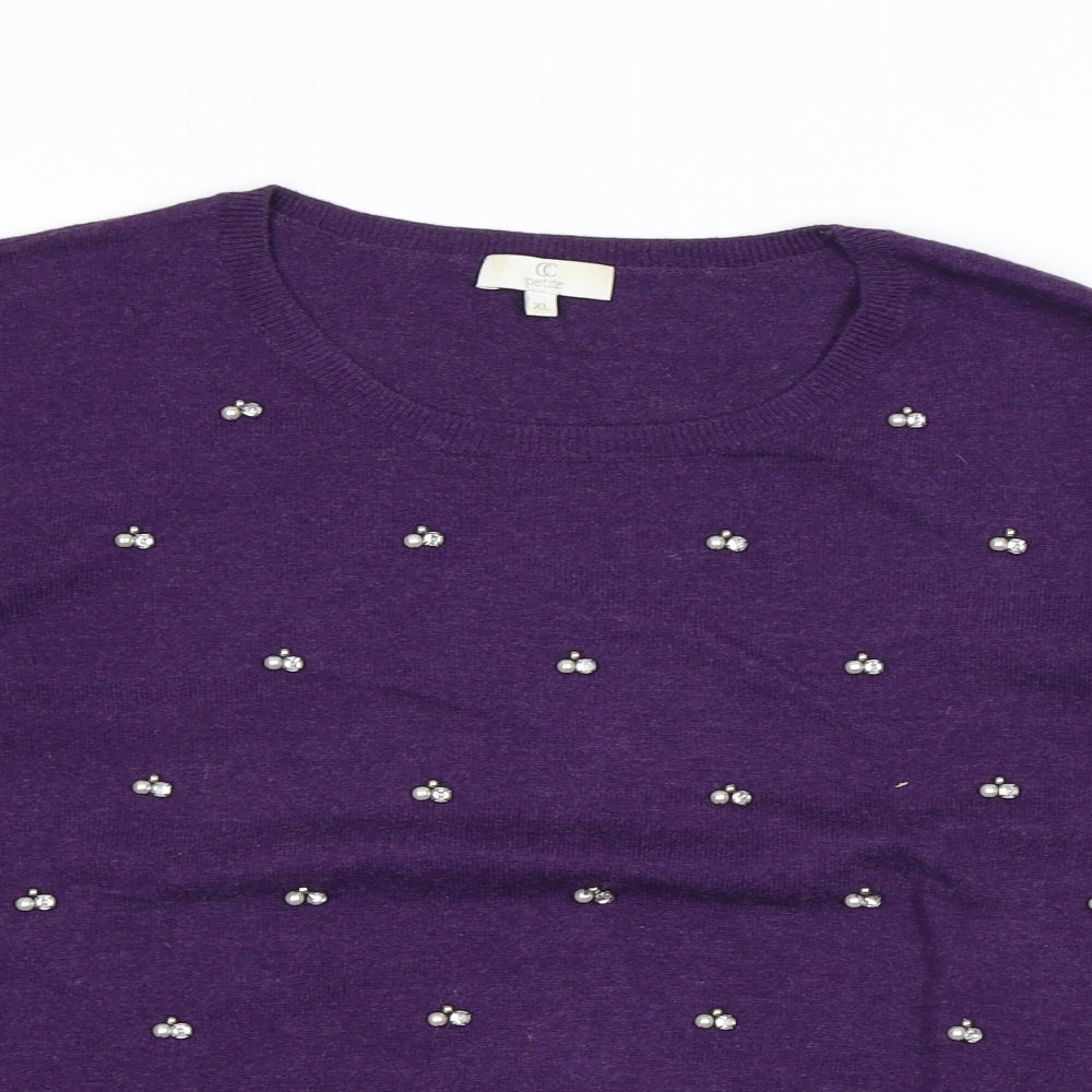 CC Womens Purple Round Neck Cotton Pullover Jumper Size XL