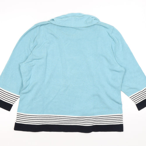 CC Womens Blue Round Neck Viscose Pullover Jumper Size XL - Scarf detail