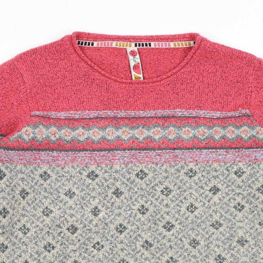 Weird Fish Womens Multicoloured Round Neck Geometric Acrylic Pullover Jumper Size 10