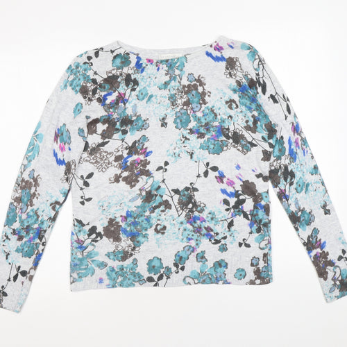 John Rocha Womens Grey Boat Neck Floral Cotton Pullover Jumper Size 12