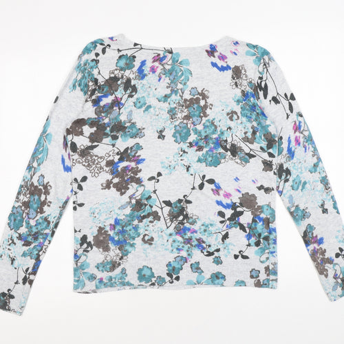 John Rocha Womens Grey Boat Neck Floral Cotton Pullover Jumper Size 12