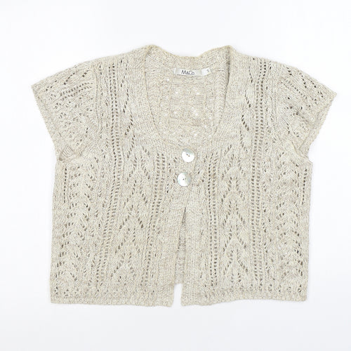 M&Co Womens Beige Round Neck Cotton Cardigan Jumper Size S Button