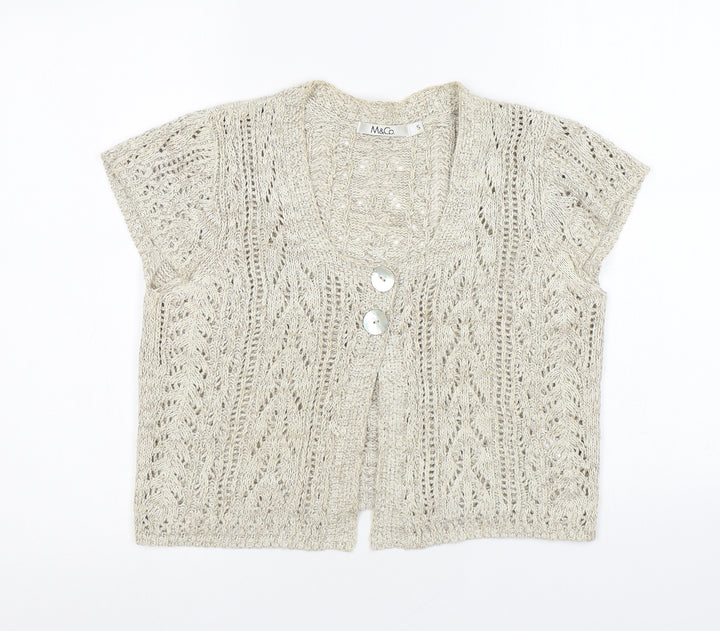 M&Co Womens Beige Round Neck Cotton Cardigan Jumper Size S Button