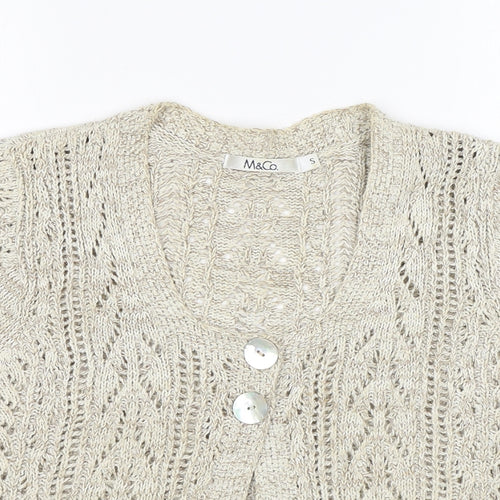 M&Co Womens Beige Round Neck Cotton Cardigan Jumper Size S Button