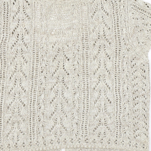 M&Co Womens Beige Round Neck Cotton Cardigan Jumper Size S Button