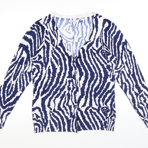 Damart Womens Blue V-Neck Geometric Viscose Cardigan Jumper Size 10 - Size 10-12
