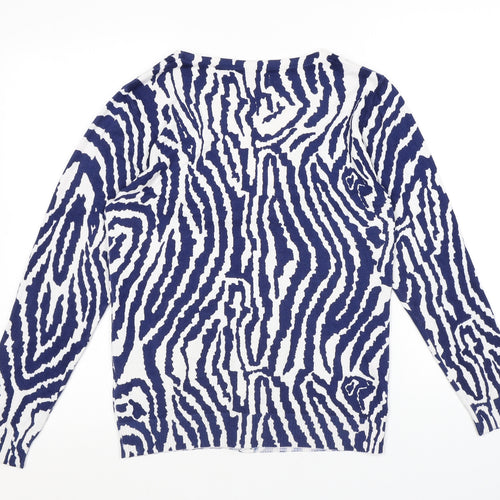 Damart Womens Blue V-Neck Geometric Viscose Cardigan Jumper Size 10 - Size 10-12