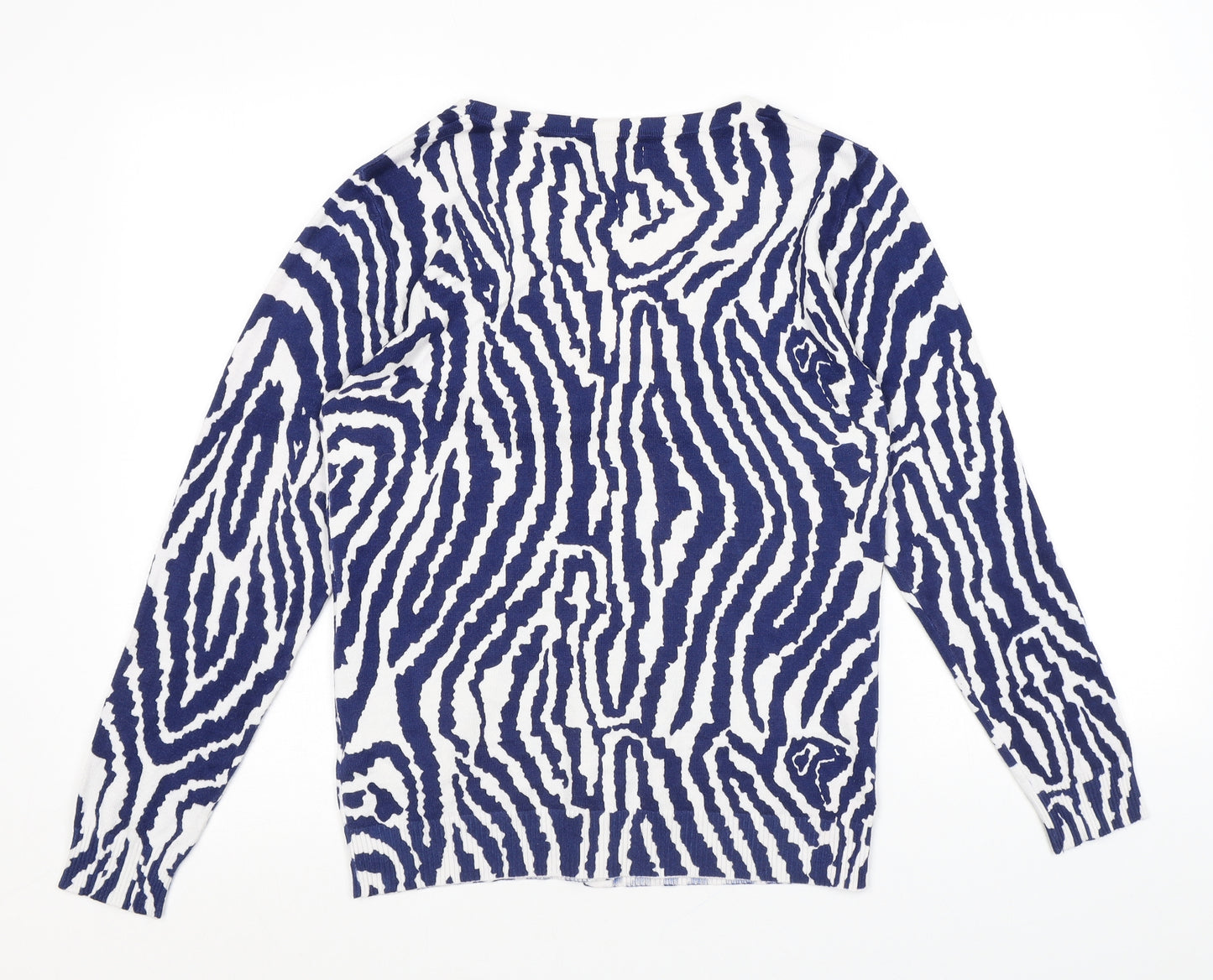Damart Womens Blue V-Neck Geometric Viscose Cardigan Jumper Size 10 - Size 10-12