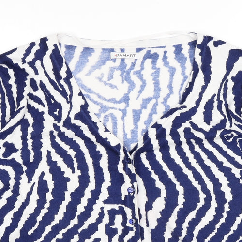 Damart Womens Blue V-Neck Geometric Viscose Cardigan Jumper Size 10 - Size 10-12