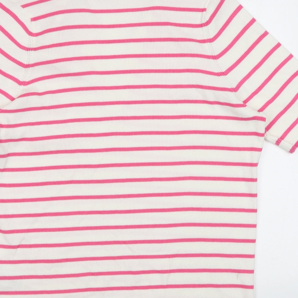 Marks and Spencer Womens Pink Collared Striped Cotton Pullover Jumper Size XL
