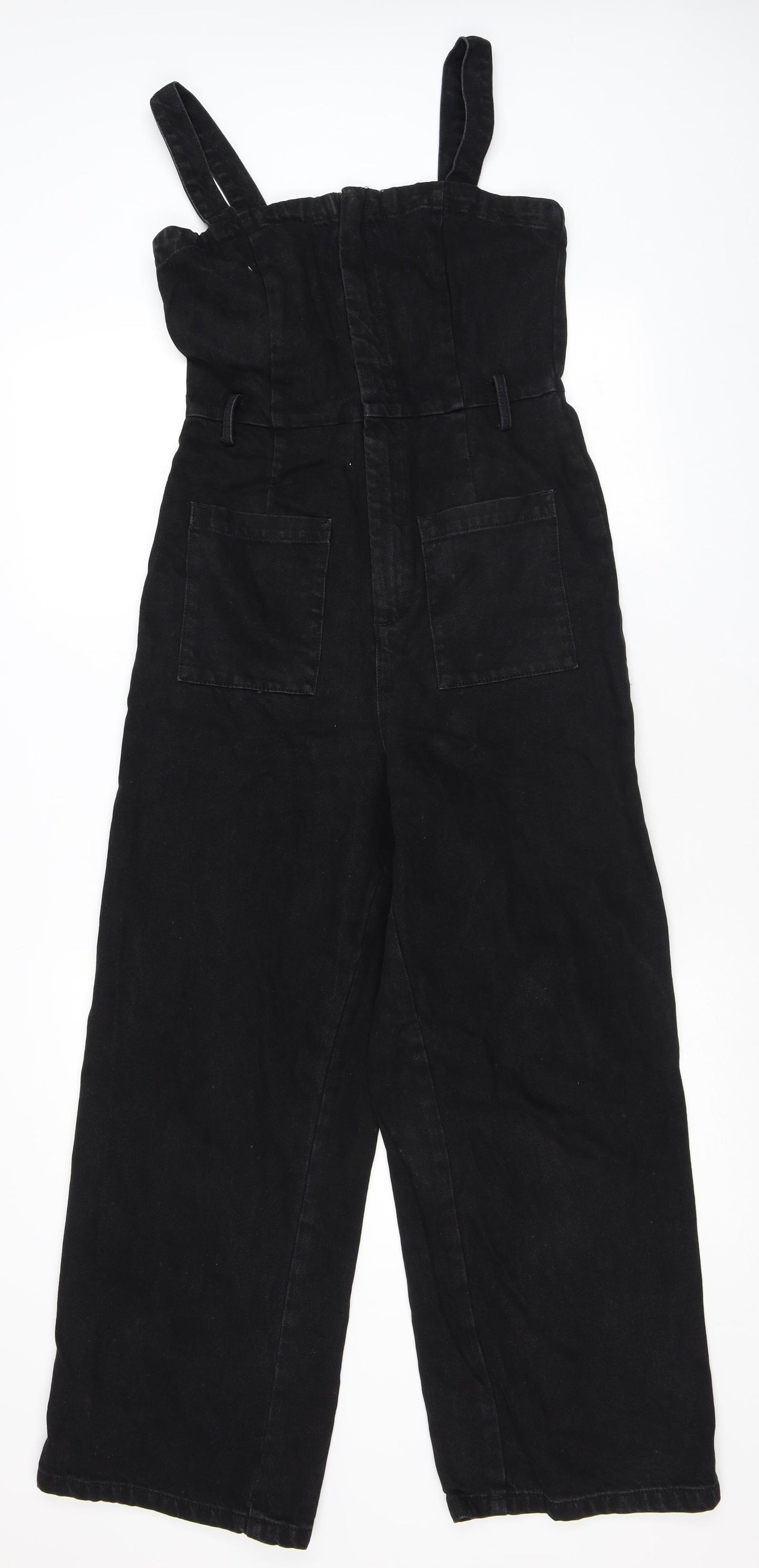 ASOS Womens Black 100% Cotton Dungaree One-Piece Size 8 L25 in Zip