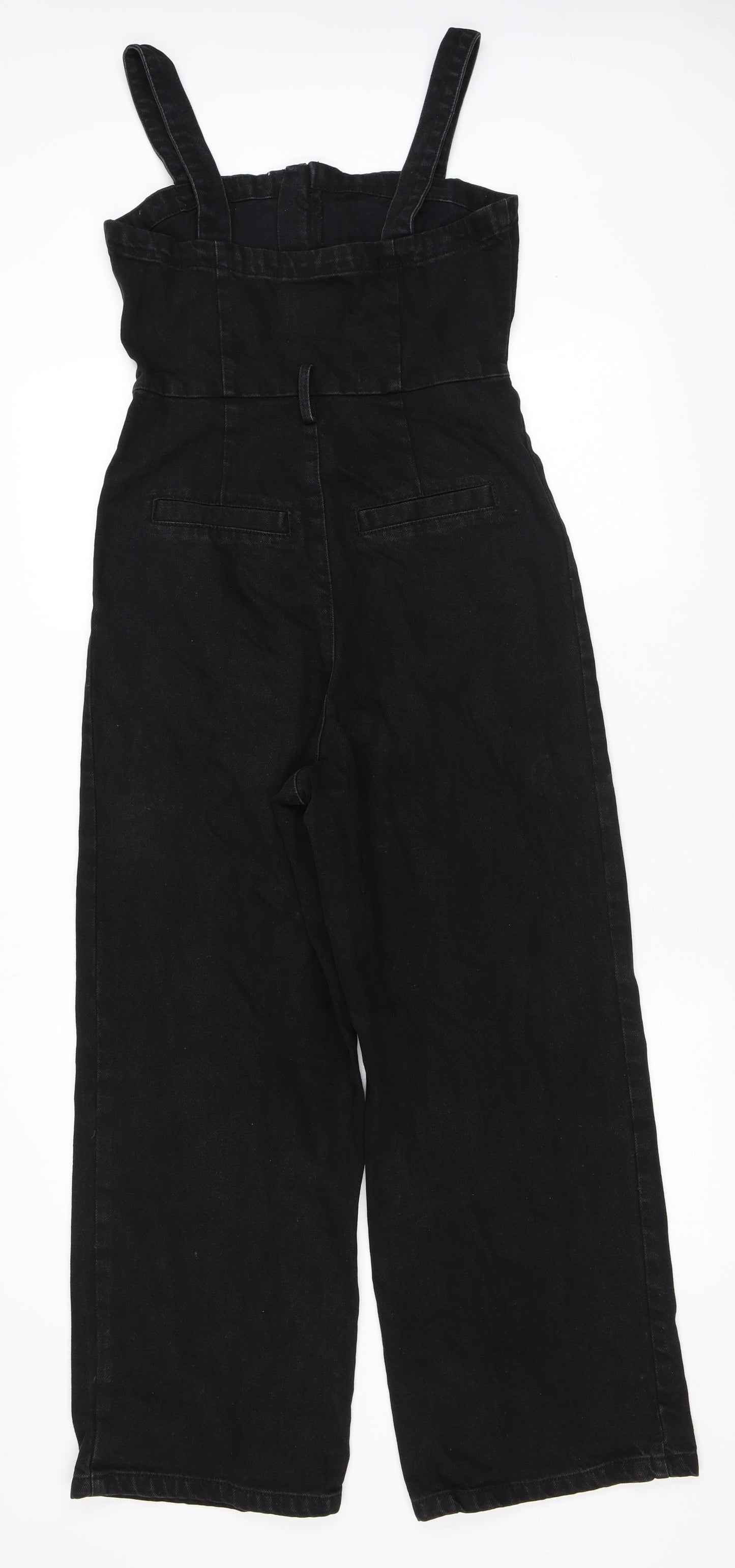 ASOS Womens Black 100% Cotton Dungaree One-Piece Size 8 L25 in Zip