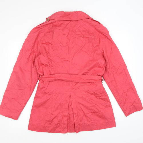 St. John's Bay Womens Pink Trench Coat Coat Size L Button