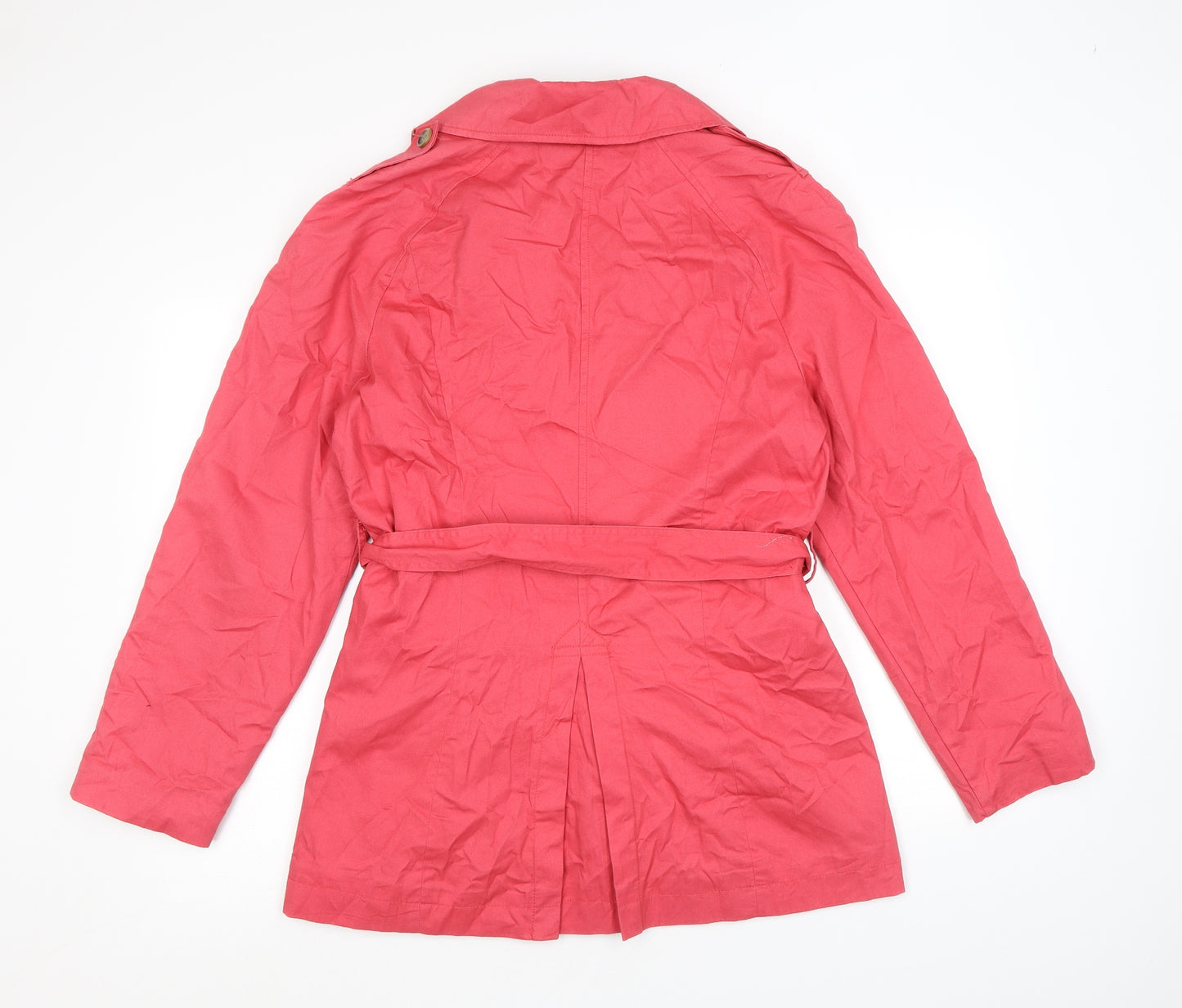 St. John's Bay Womens Pink Trench Coat Coat Size L Button
