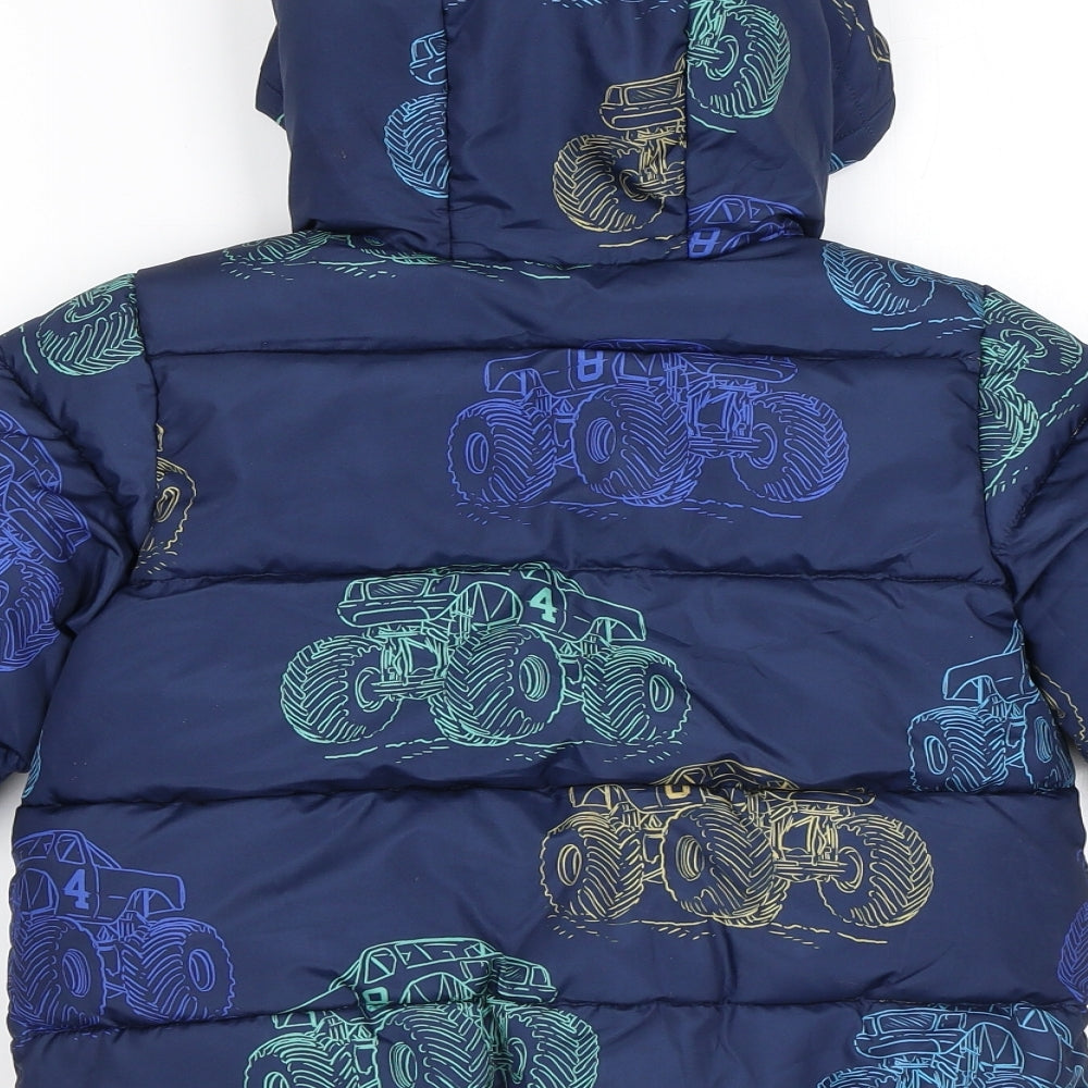Marks and Spencer Boys Blue Puffer Jacket Coat Size 4-5 Years Zip - Tractor