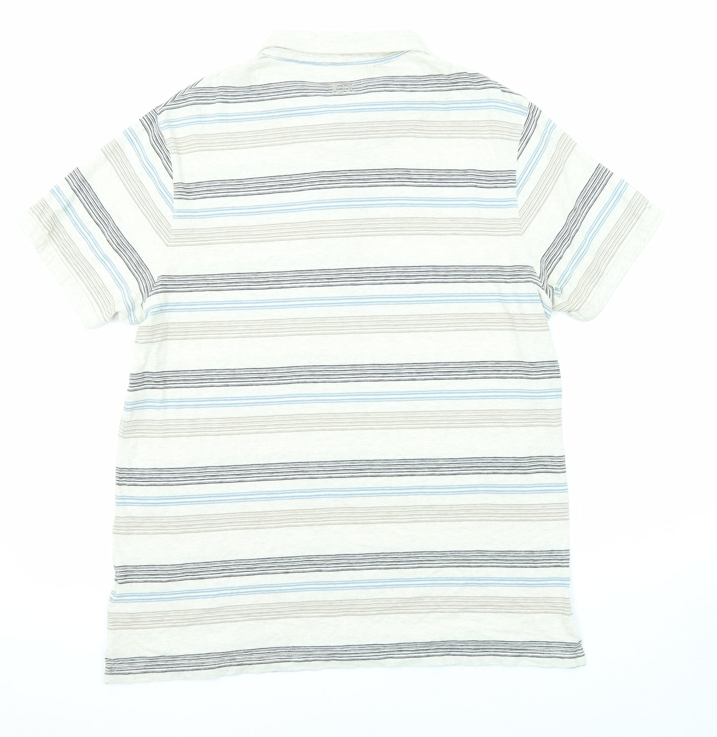 RJR.John Rocha Mens Beige Striped Cotton Polo Size M Collared Button