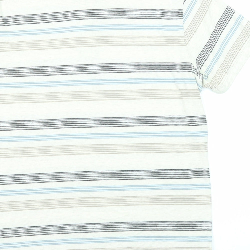 RJR.John Rocha Mens Beige Striped Cotton Polo Size M Collared Button