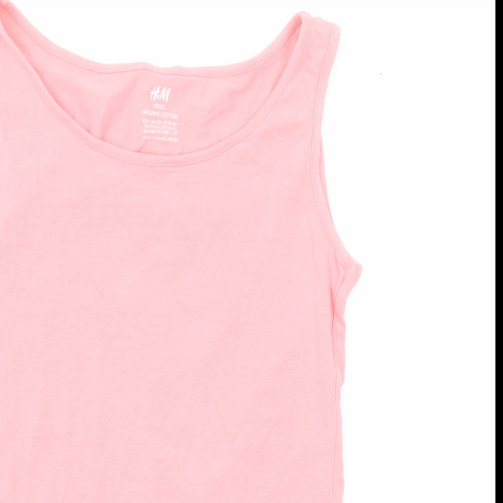 H&M Girls Pink Cotton Basic Tank Size 11-12 Years Round Neck Pullover