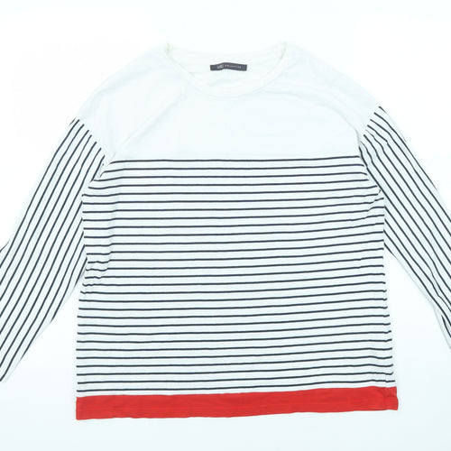 Marks and Spencer Womens Blue Striped Cotton Basic T-Shirt Size 12 Round Neck