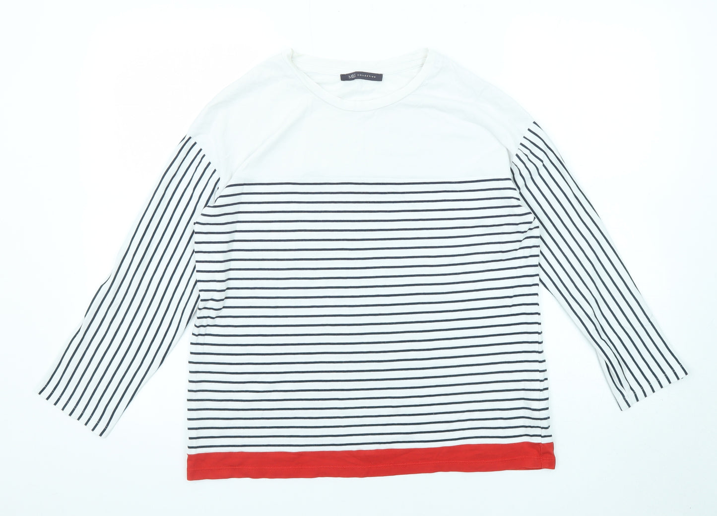 Marks and Spencer Womens Blue Striped Cotton Basic T-Shirt Size 12 Round Neck