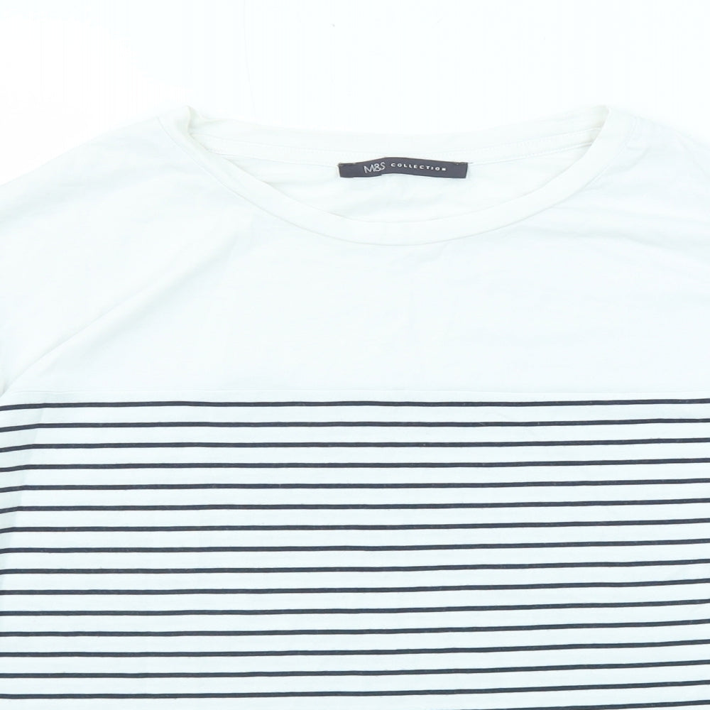 Marks and Spencer Womens Blue Striped Cotton Basic T-Shirt Size 12 Round Neck