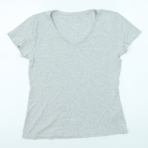 Marks and Spencer Womens Grey Cotton Basic T-Shirt Size 10 V-Neck