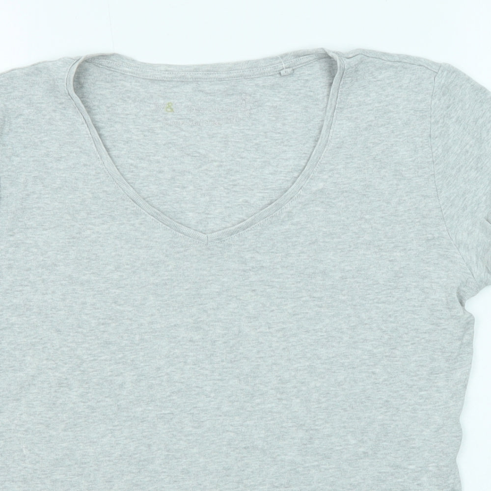 Marks and Spencer Womens Grey Cotton Basic T-Shirt Size 10 V-Neck