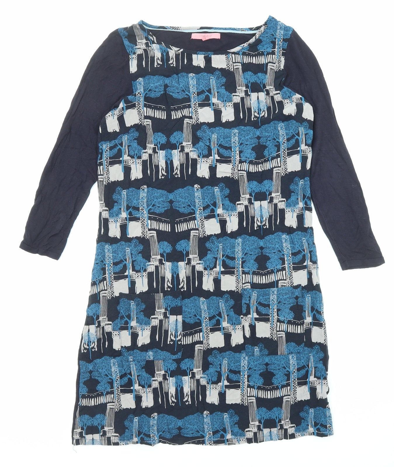 White Stuff Womens Blue Geometric Acrylic A-Line Size 8 Round Neck Pullover