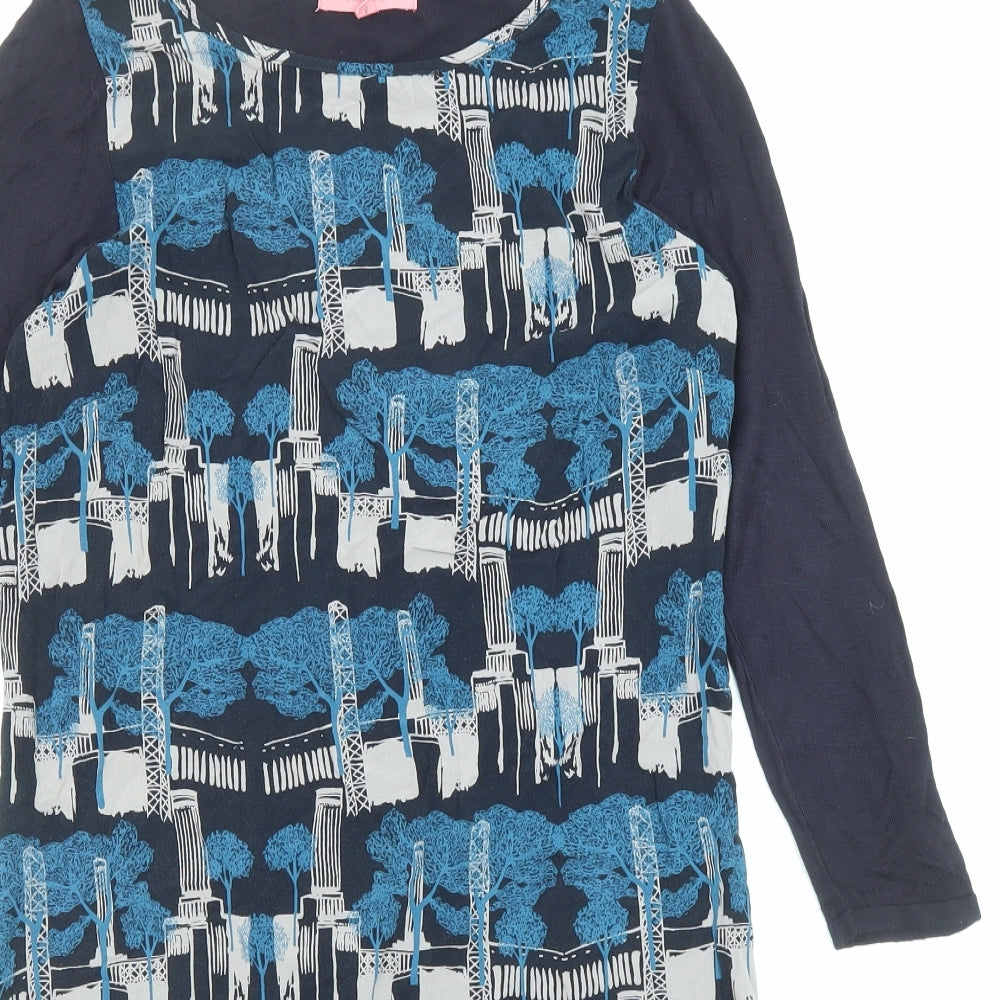 White Stuff Womens Blue Geometric Acrylic A-Line Size 8 Round Neck Pullover