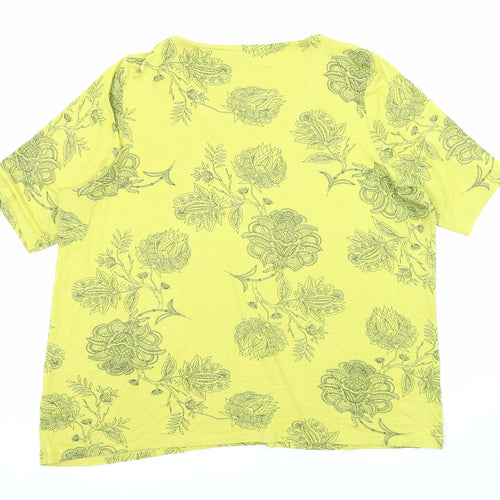 Marks and Spencer Womens Green Floral Viscose Basic T-Shirt Size 22 V-Neck